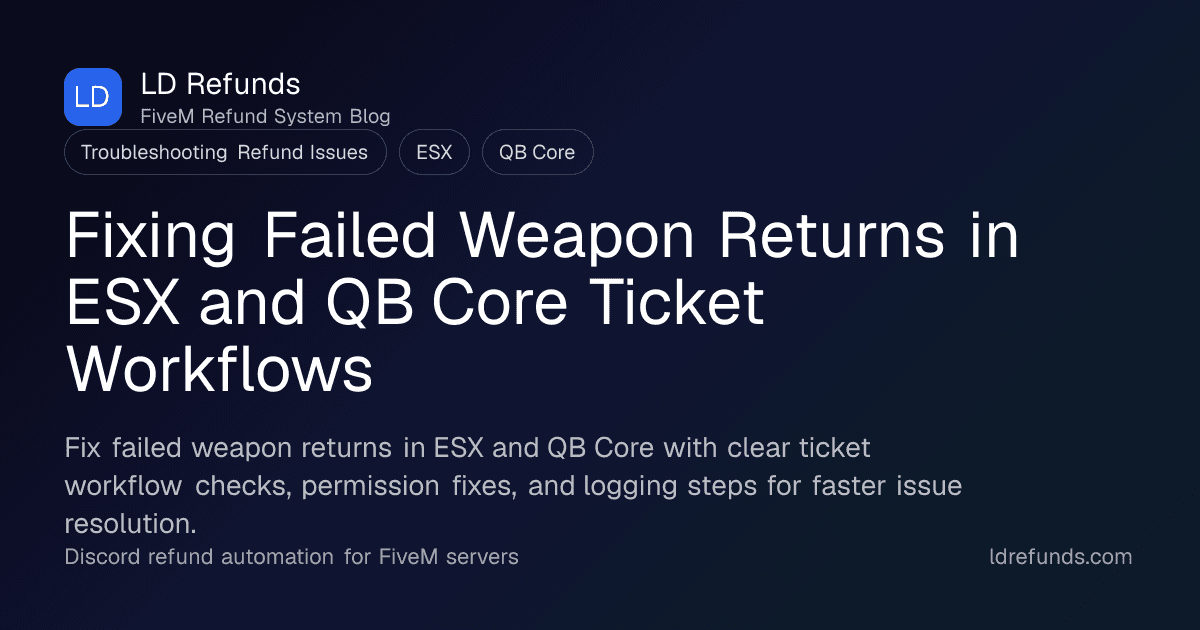 Fixing Failed Weapon Returns in ESX and QB Core Ticket Workflows